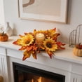thumbnail image 6 of Aoznliie Fall Candle Ring Wreath, Sunflower Maple Leaf Wreath for Fall Home Decor, 13 inch Thanksgiving Halloween Centerpieces for Table, Orange, 6 of 7