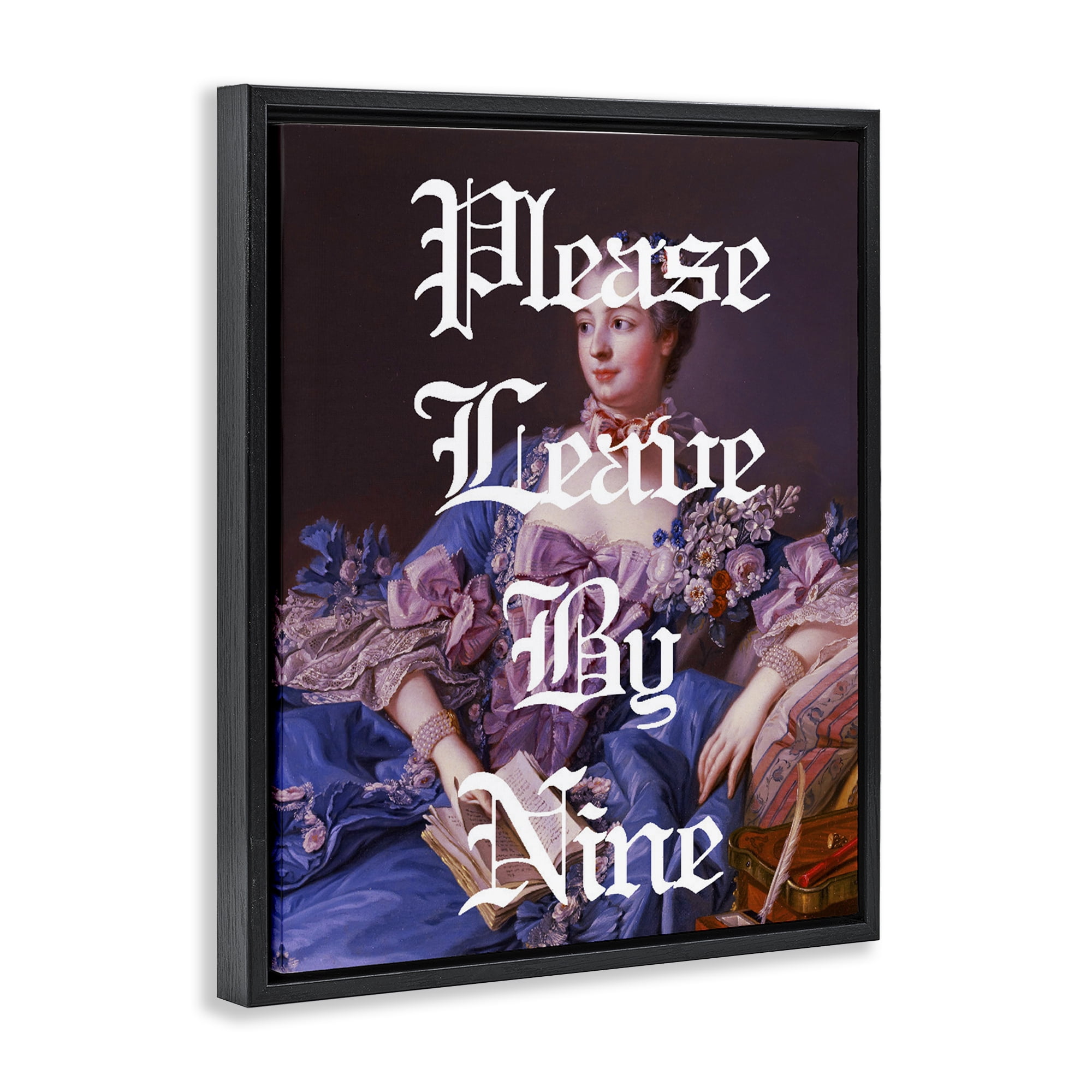 Please Leave By Nine Black Framed Floater Canvas Wall Art, design by Lil' Rue