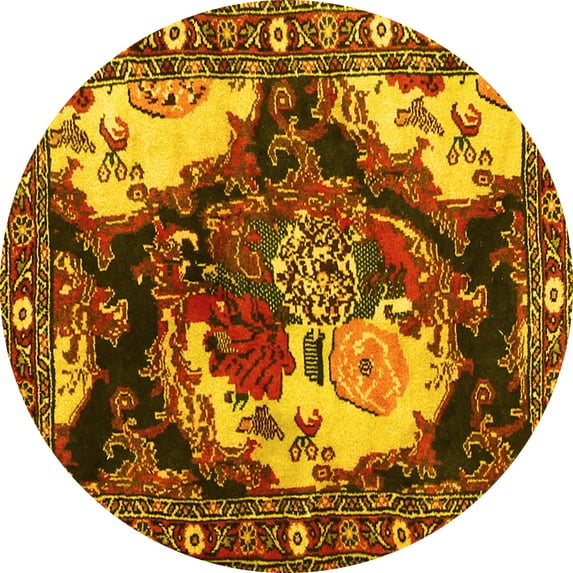 Ahgly Company Machine Washable Indoor Round Persian Yellow Traditional Area Rugs, 6' Round