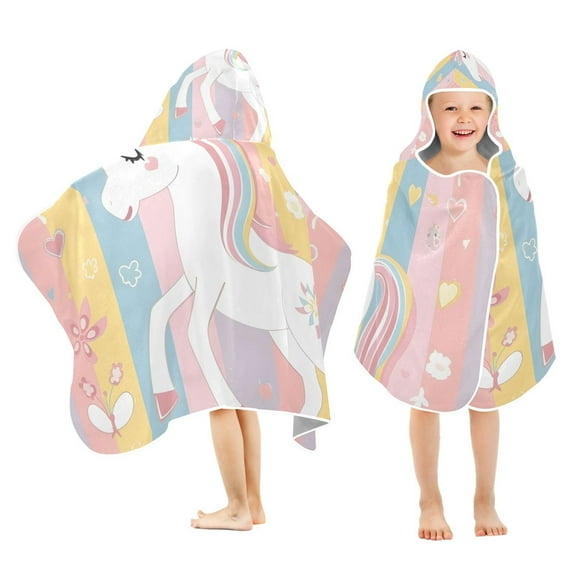 Cute Magical Unicorn Kids Hooded Beach Towel Baby Bath Poncho Towels with Hood Absorbent 50"x23.5" for Pool Swimming