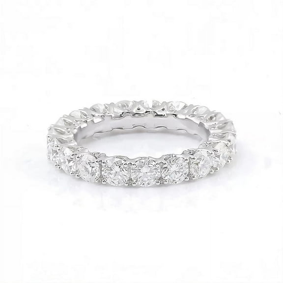 Veda Jewelry 1.58 Ct Round Cut Moissanite Ring - 14K White Gold Plated Eternity Band with Prong Setting - Dazzling Jewelry for Her - Perfect for Gifting on Birthdays or Just Because