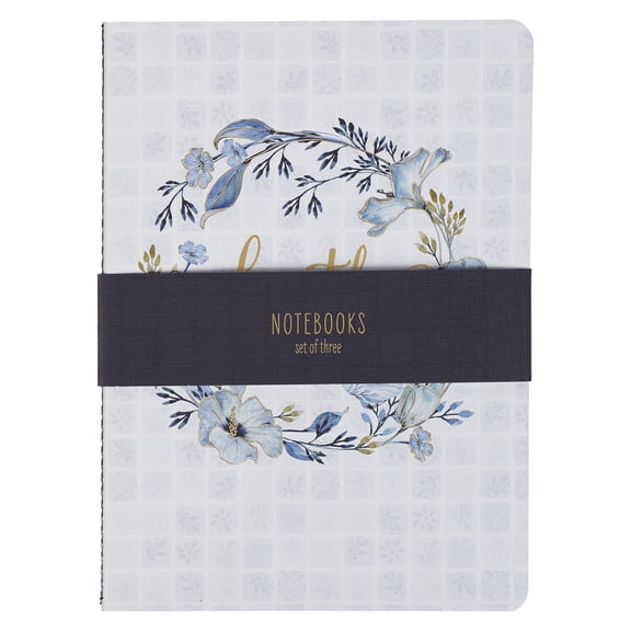 Christian Art Gifts Slim Softcover Scripture Notebooks for Women, Faith Grace Love - Inspirational Bible Verse Variety, Durable Cardstock, Blue Floral Set/3 Large
