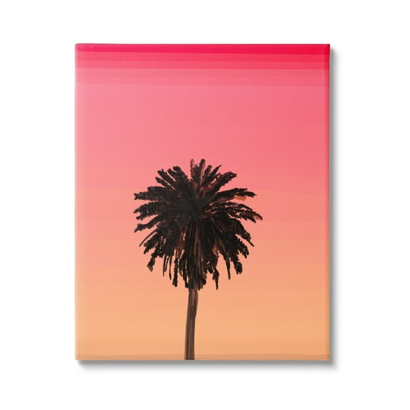 Stupell Industries Vivid Red Sky Palm Tree Silhouette Coastal Painting Gallery Wrapped Canvas Print Wall Art