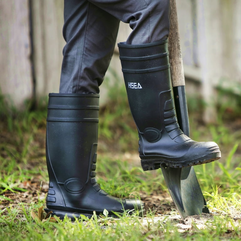 HISEA PVC Rubber Rain Boots for Men,Steel Toe Waterproof and Slip