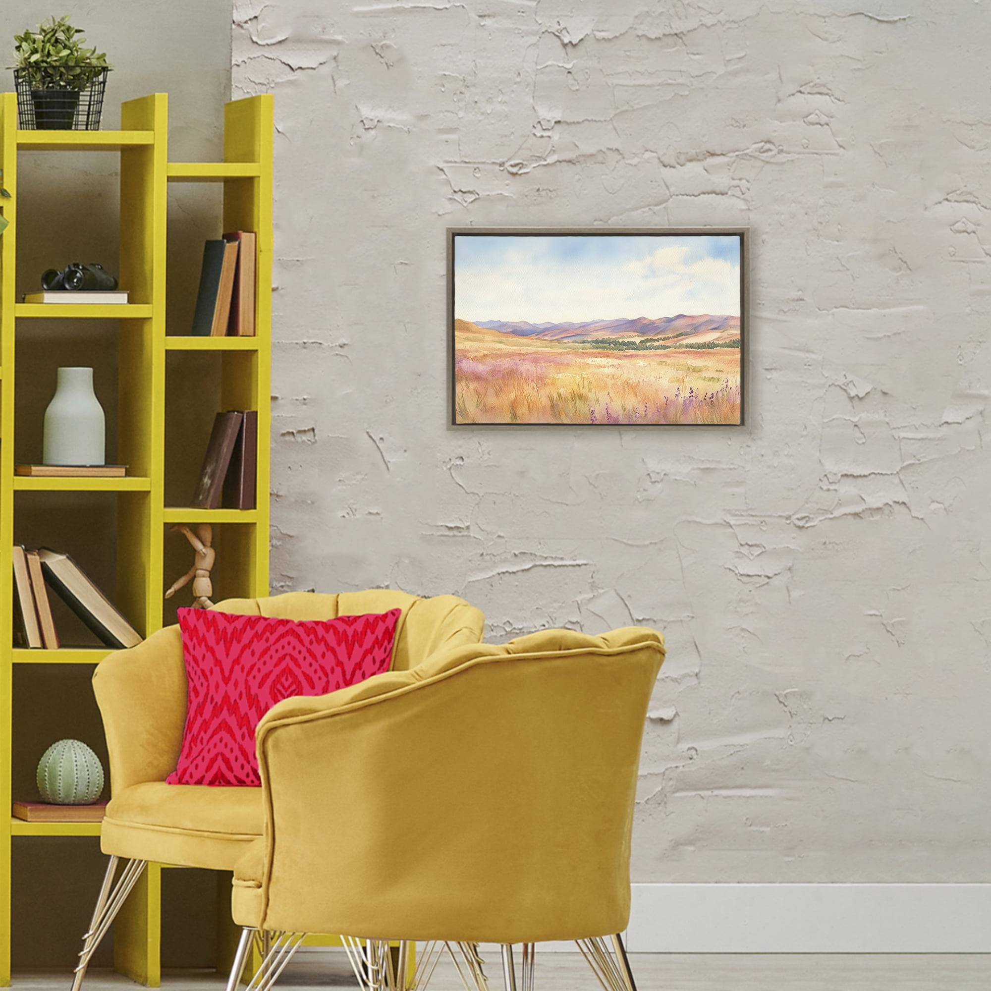 Stupell Industries Pastel Valley Panorama Brown Framed Floater Canvas Wall Art, design by Petal Prints Design