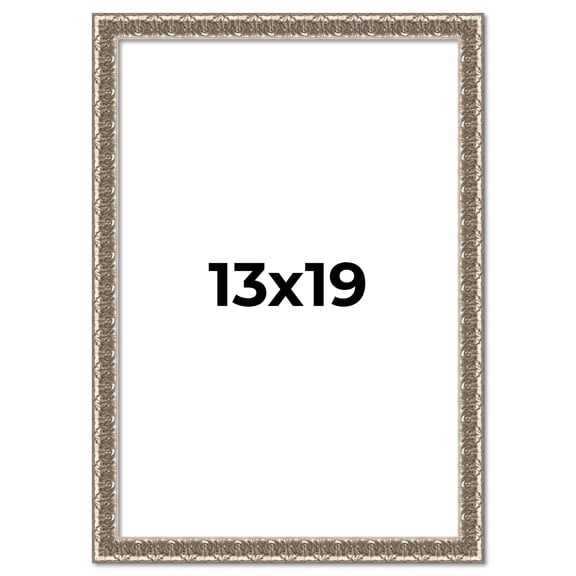 13x19 Frame Silver Versailles Ornate Solid Wood Picture Frame | 1 Inch Moulding Width | Interior
