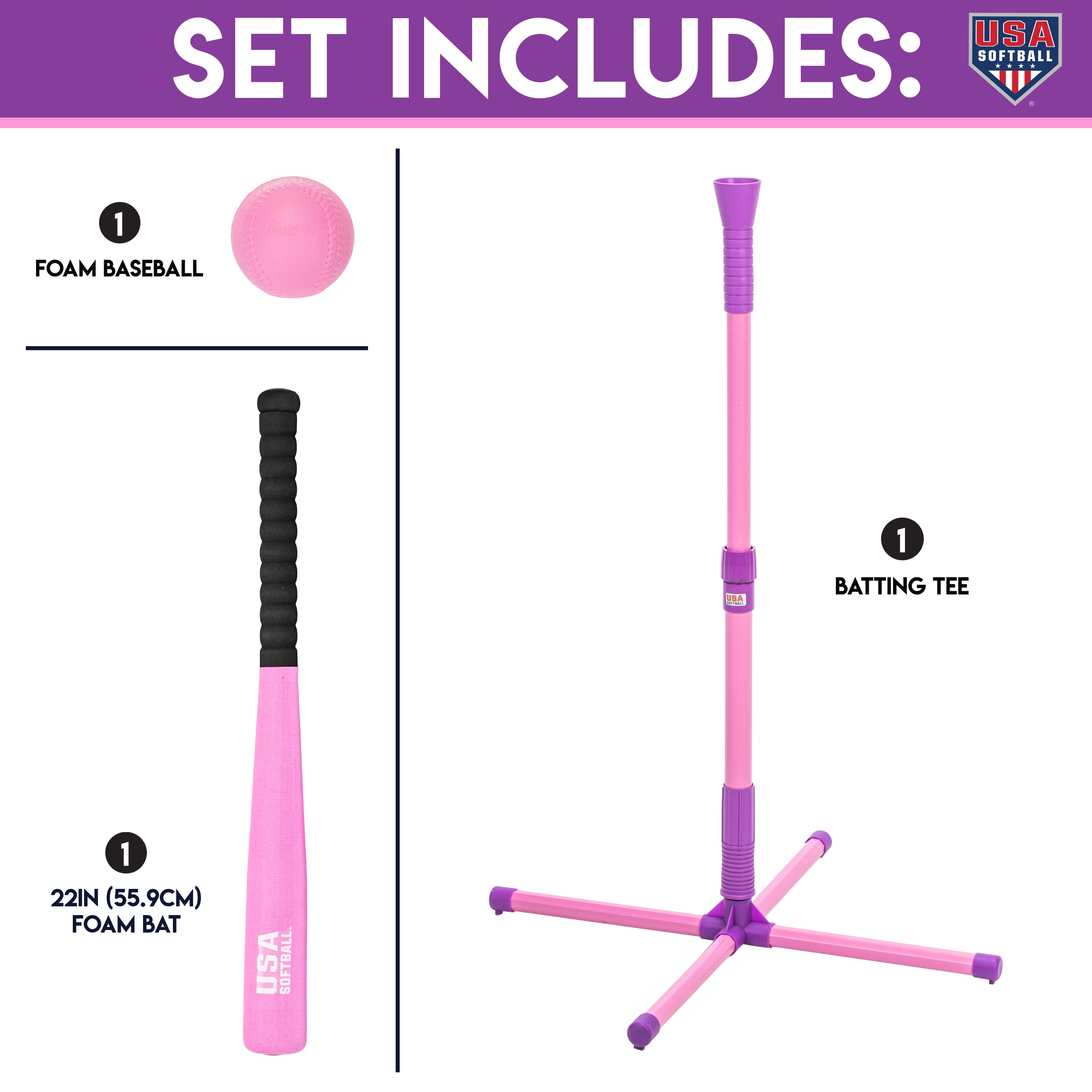 Franklin Sports USA Softball XT Adjustable Batting Tee Set with Bat + Ball, 23-33 in