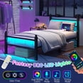 thumbnail image 5 of Chuangshuo Guard Twin Size Bed Frame with LED Storage Headboard Shelf , Metal Platform Bed, Noise-Free, Black, 5 of 8