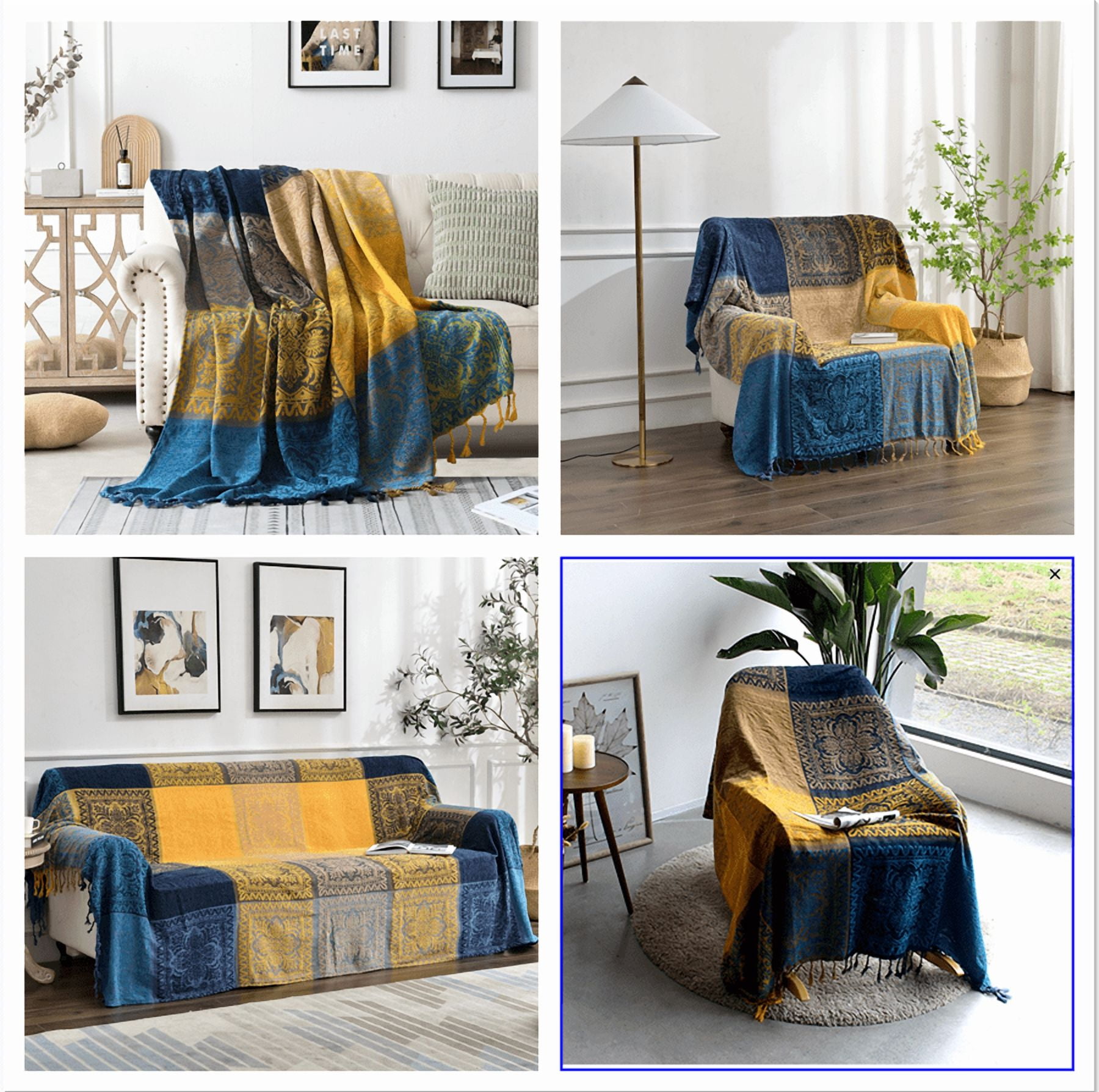Movanane Bohemian Blue Jacquard Chenille Throw, 60" x 75"