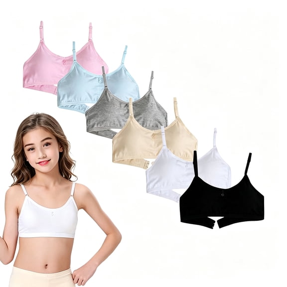 30A 32A Cotton Wireless Bras for Teen Girls 10-16 6 Pack Soft Everyday Training Bras with Removable Foam Pads and Smooth Seams