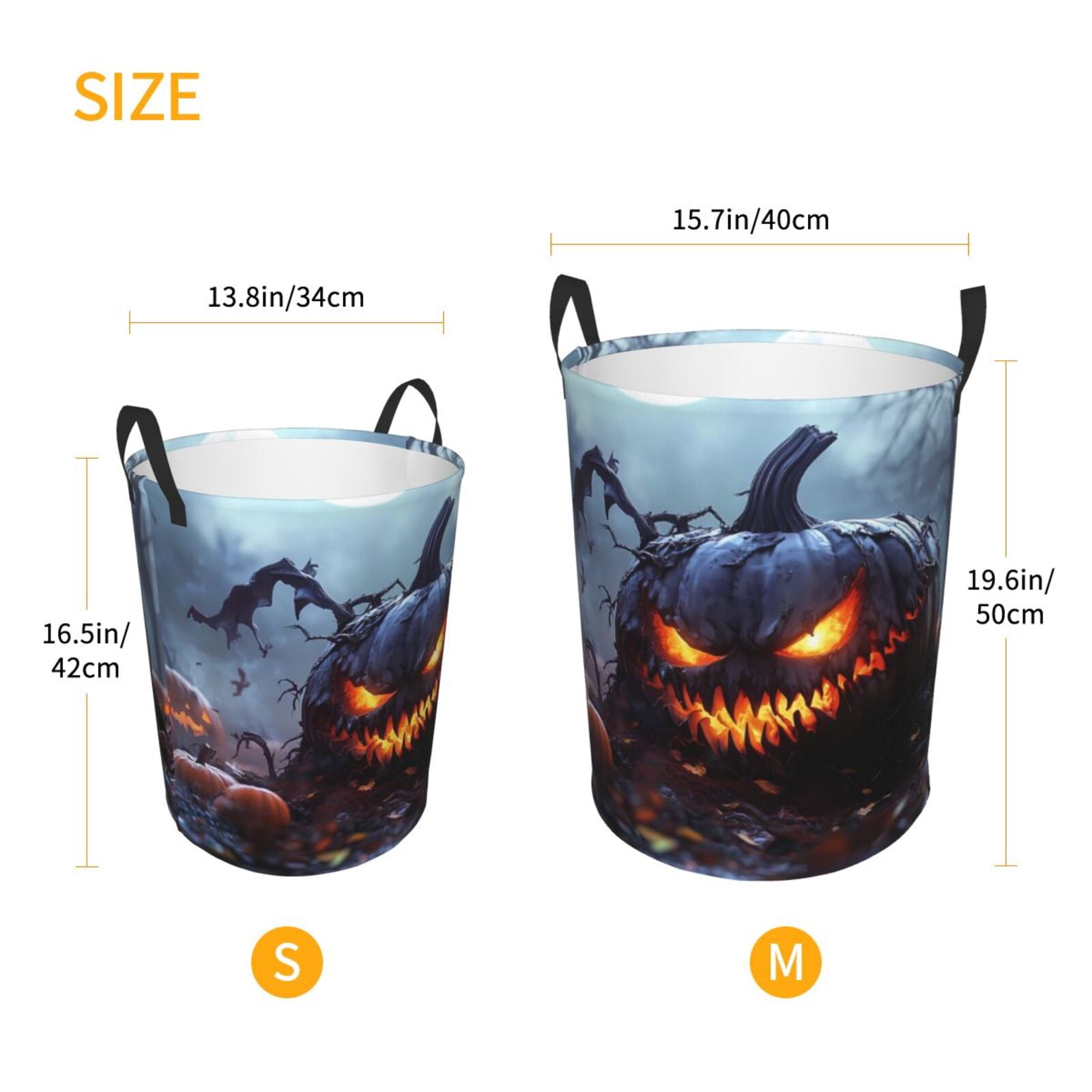 Large Laundry Basket with Handles - Halloween Pumpkin Monster D Kids Baby Dirty Clothes Laundry Hamper for Bedroom Aesthetic