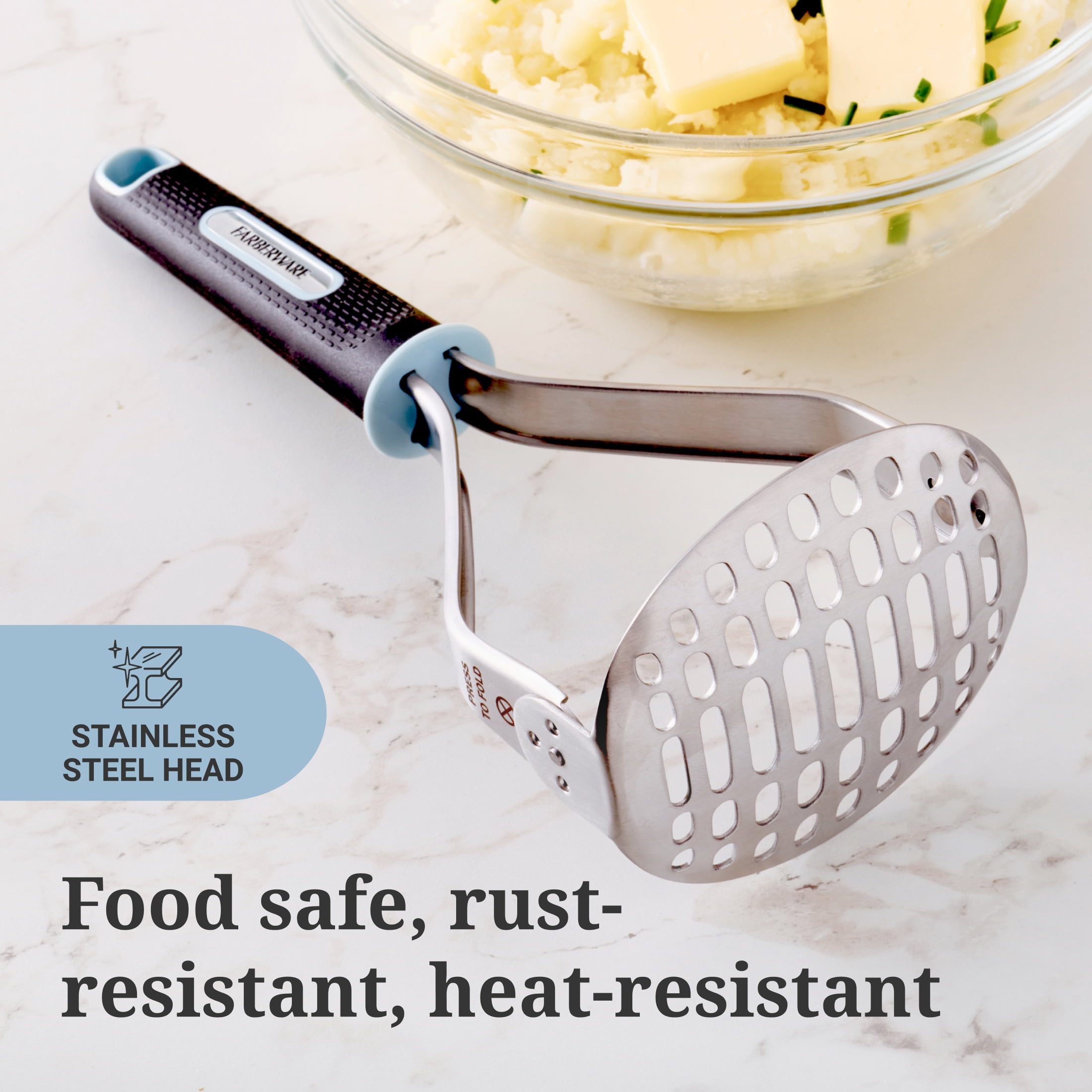 Farberware Soft Grips Space-Saving Folding Stainless Steel Potato/Food Masher Black