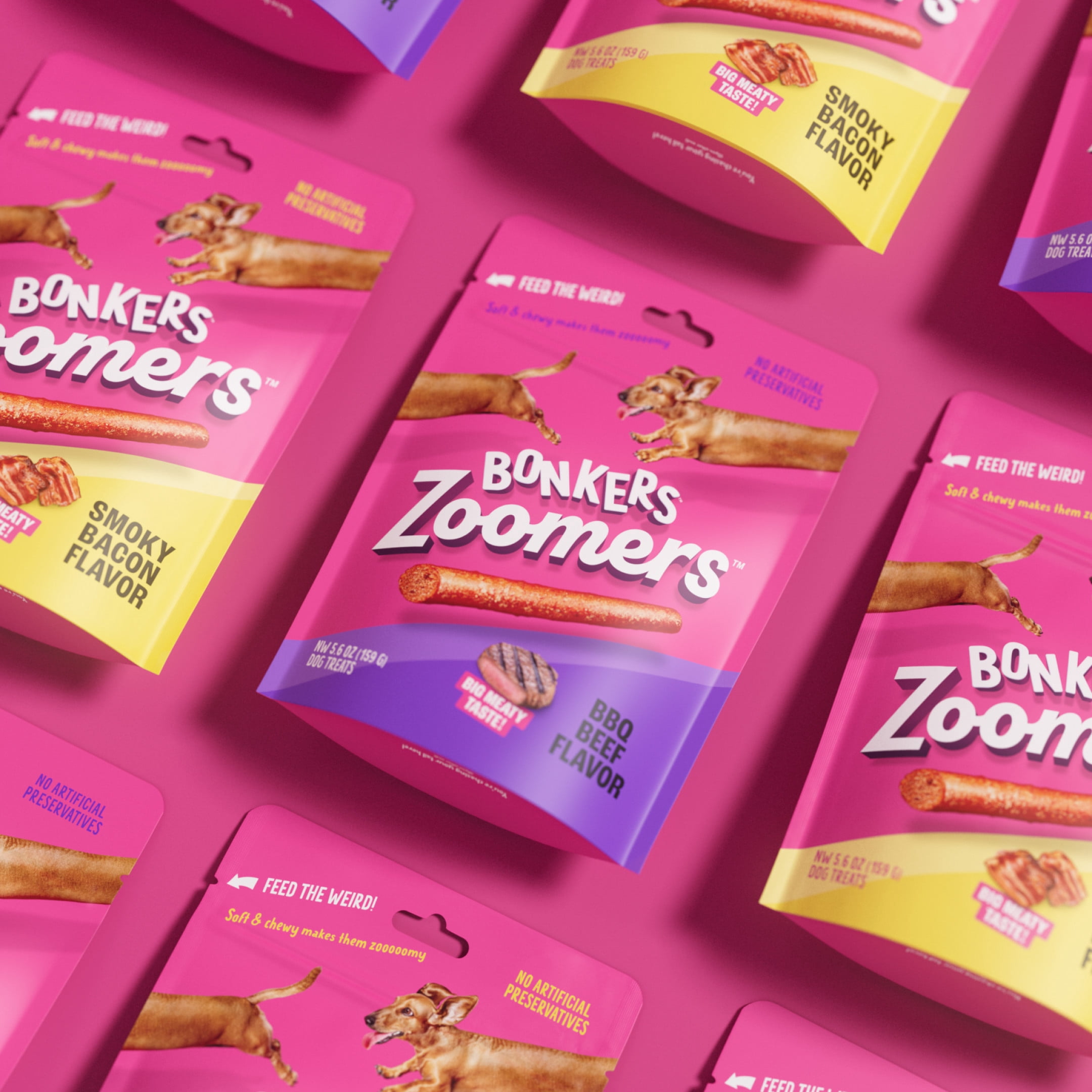 (8 pack) BONKERS Zoomers BBQ Beef Flavor Soft & Chewy Treats for Dogs, 5.6oz Bag