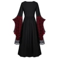 thumbnail image 3 of FASHIONWT Women Plus Size Square Neck Long Sleeve Skull Lace Tie Contrast Patchwork Irregular A-Line Midi Loose Dress, 3 of 3