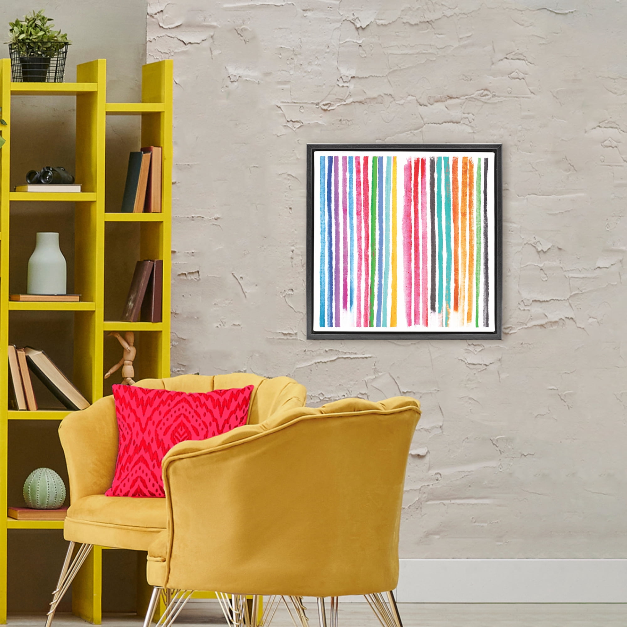 Stupell Industries Colorful Vertical Stripes Black Framed Floater Canvas Wall Art, design by Amber Sterling