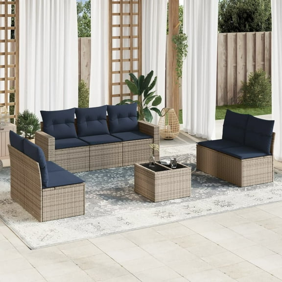 vidaXL 8 Piece Patio Sofa Set with Cushions Gray Poly Rattan