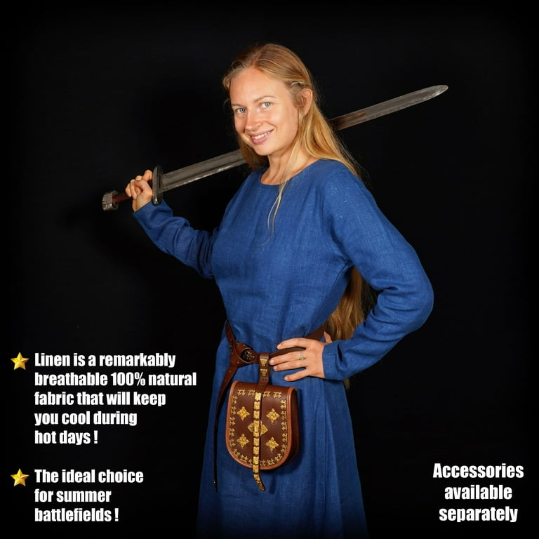 Mythrojan Viking Linen Dress for Women Helga Overdress for LARP SCA  Renaissance Fair & Reenactment, Blue, Size : XXL - Walmart.com
