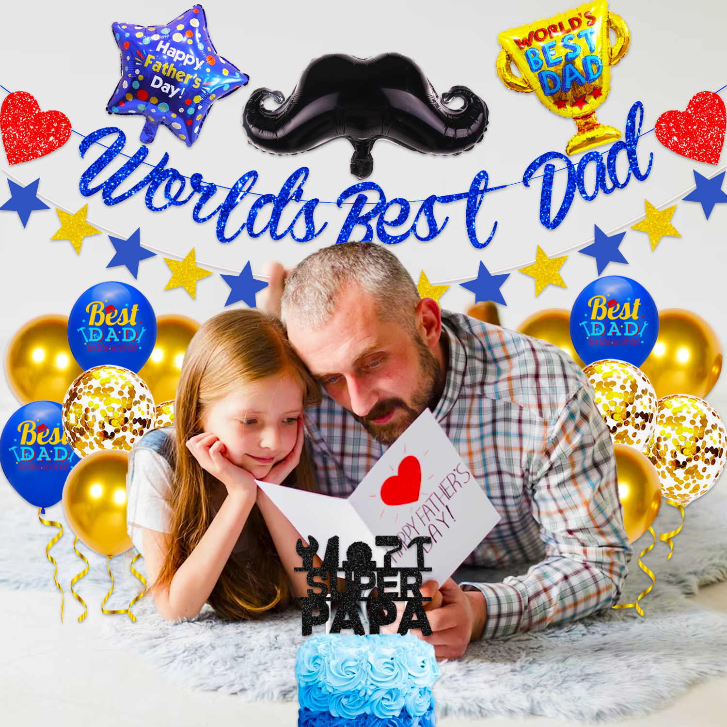 Happy Fathers Day Decorations - Super Dad Decorations for Father Birthday Party - World's Best Dad Banner and Best Dad Balloon - Super Dad Party Supplies for Home - image 4 of 6
