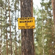 Property Boundary Metal Sign National Forest Land Behind Message 12 x 8 Inch Retro Wall Decor for Garage Basement or Man Cave