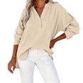 thumbnail image 7 of BODOAO Women Long Sleeve Linen Tops Pullover Lightweight Plain Blouses Fashion Outfits Henley Neck Summer Vacation Shirts Casual Top Beach Tops Soft Breathable Gauze Tops Beige L, 7 of 7