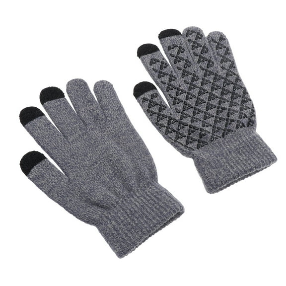 COSMOBETTY 2Pairs Knitted Gloves Thermal Sports Gloves for Winter Outdoor Warm Anti-Slip Touch Screen Grey Black Acrylic