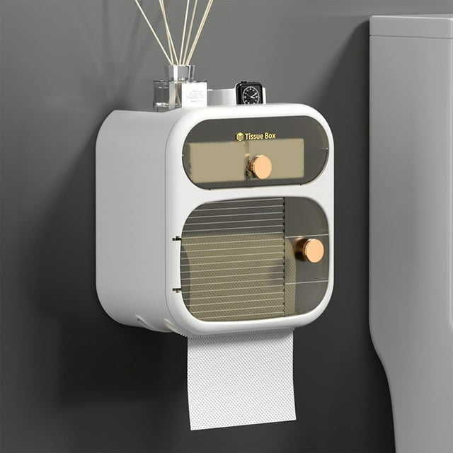 Kbndieu Wall Mounted Tissue Shelf Wall Mounted Tissue, Facial Towel Organizer Tissue Dispenser for Kitchen Toilet, Traceless Paper Towel with Storage Box for Bathroom Home Essentials