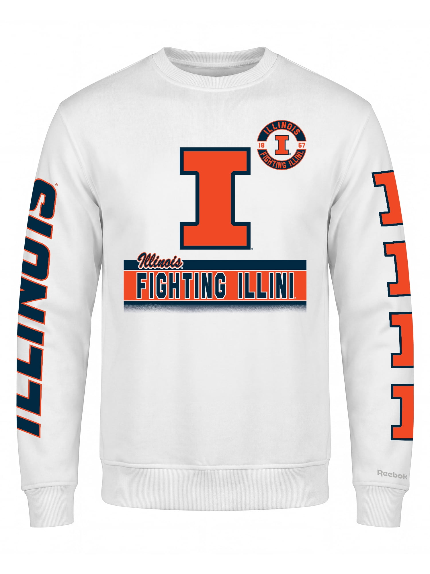 Illinois Fighting Illini Reebok Mens White Crew Sweatshirt