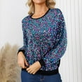 thumbnail image 2 of Olyvenn Sparkly Sweatshirts for Women Sequin Long Sleeve Crewneck Sweatshirt Casual Sequence Party Night Pullover Tops Blue 16-18, 2 of 9