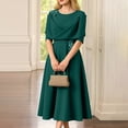 thumbnail image 2 of Afdoent Women's Dresses Elegant Solid Color Waist Cinching Short Sleeve Dress Of The Bride/Groom Party Vacation Fashion Outfits, 2 of 7