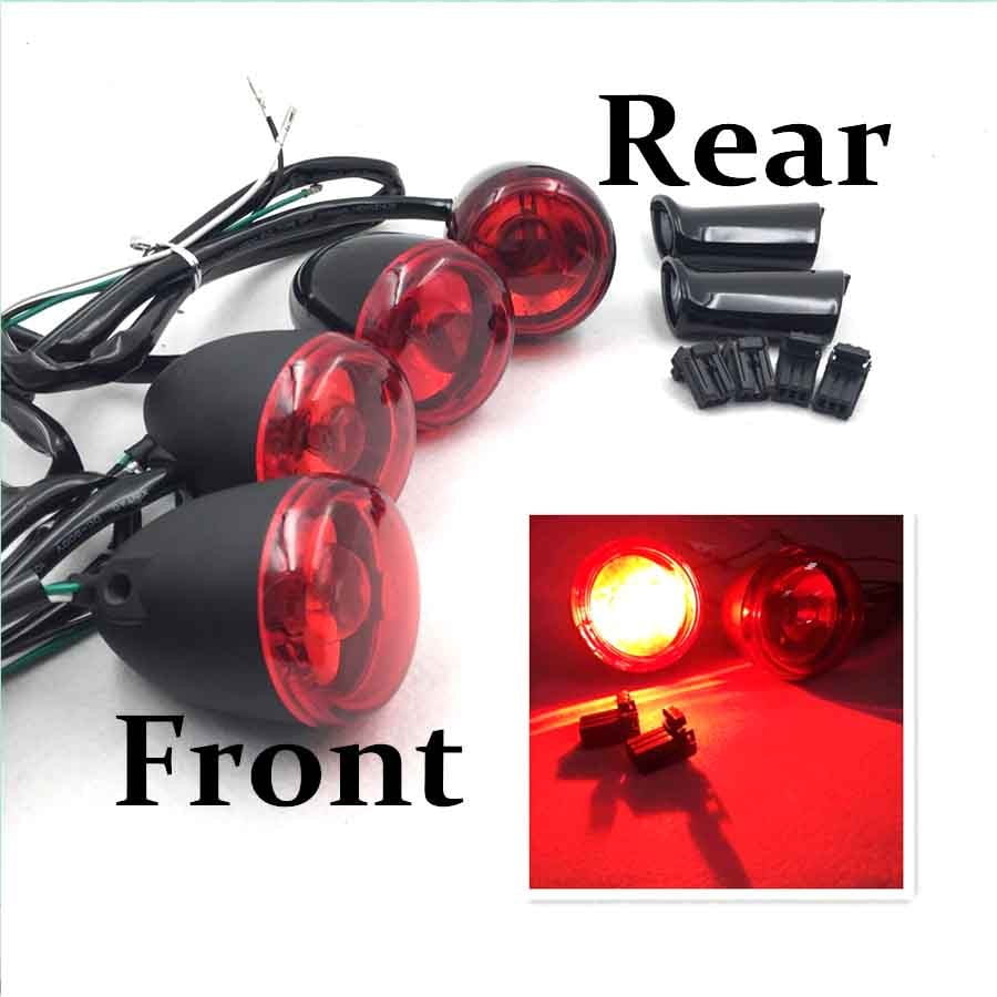 Red LED Lens 3 Wires Black Billet Brake Turn Signal Indicator Lights Motorcycle