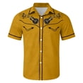 thumbnail image 4 of HOWPAY Mens Shirts Short Sleeve Button down Western Cowboy Print Holiday Beach Tops Stretch Casual Loose Fit Oversized Soft Summer Clothes Yellow S, 4 of 4