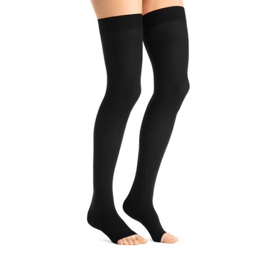 JOBST Maternity Opaque Compression Stockings, 15-20 mmHg, Thigh High, Open Toe, Black, Small