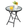 thumbnail image 5 of Costway Mesa de comedor para patio, mesa redonda de 46 cm con tablero de cristal templado, estructura antioxidante y marco en X estable, mesa plegable para uso interior y exterior, color negro, 5 of 5