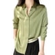 thumbnail image 1 of Blusa de satén de seda con botones para mujer - Manga larga, cuello en V, corte holgado, camisa informal para la oficina, 1 of 6