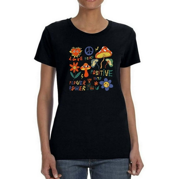 Positive Mushrooms Shaped T-Shirt Women -Image by Shutterstock, Female Small