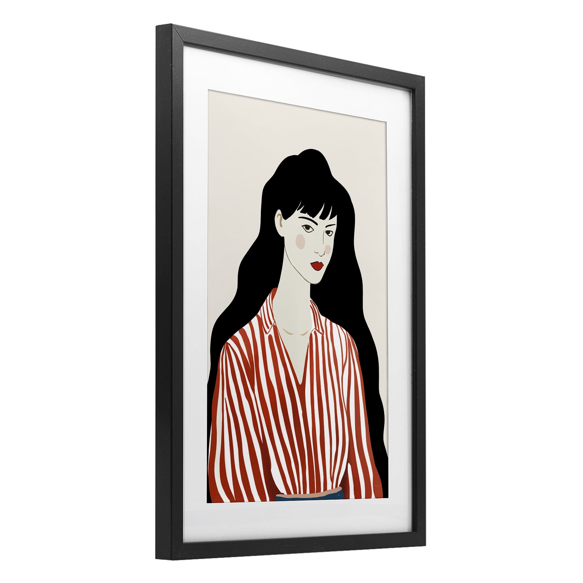 Stupell Industries Woman in Striped Blouse Black Framed Print Under Glass, design by Omar Escalante