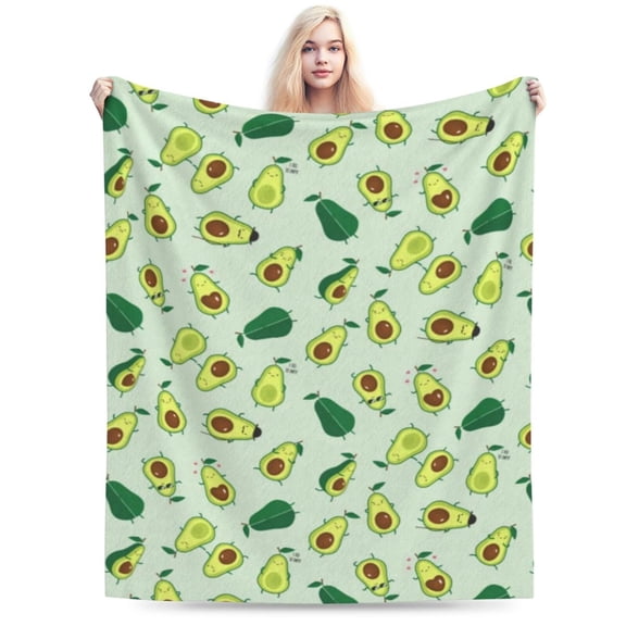 Cute Avocados Fleece Throw Blanket , Cartoon Green Avocado Travel Blankets 50x40