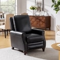 thumbnail image 3 of Mid Century Genuine Top Grain Leather Push Back Manual Recliner Chair with Solid Wood Legs for Living Room, Bedroom, Home Theater, Black, 3 of 10