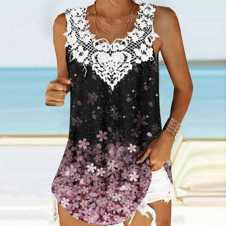

Simplmasygenix Loose Maternity Tank Tops for Women Summer Lace Fashion V-neck T-Shirt Casual Sleeveless Printing Tank Vest Tops