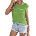 thumbnail image 3 of Summer Fall Short Sleeve Sweater for Women Casual Sweater Vest Knit Pullover Tank Tops Fashion Clothing Green XL, 3 of 10