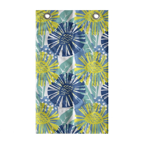 Floral Hanging Pocket Organizer, Doodle Style Flower Motifs in Paintbrush Streaks and Dots, Printed Polyester Storage Bag with Pockets, 21" x 31", Dark Sky Blue Turquoise