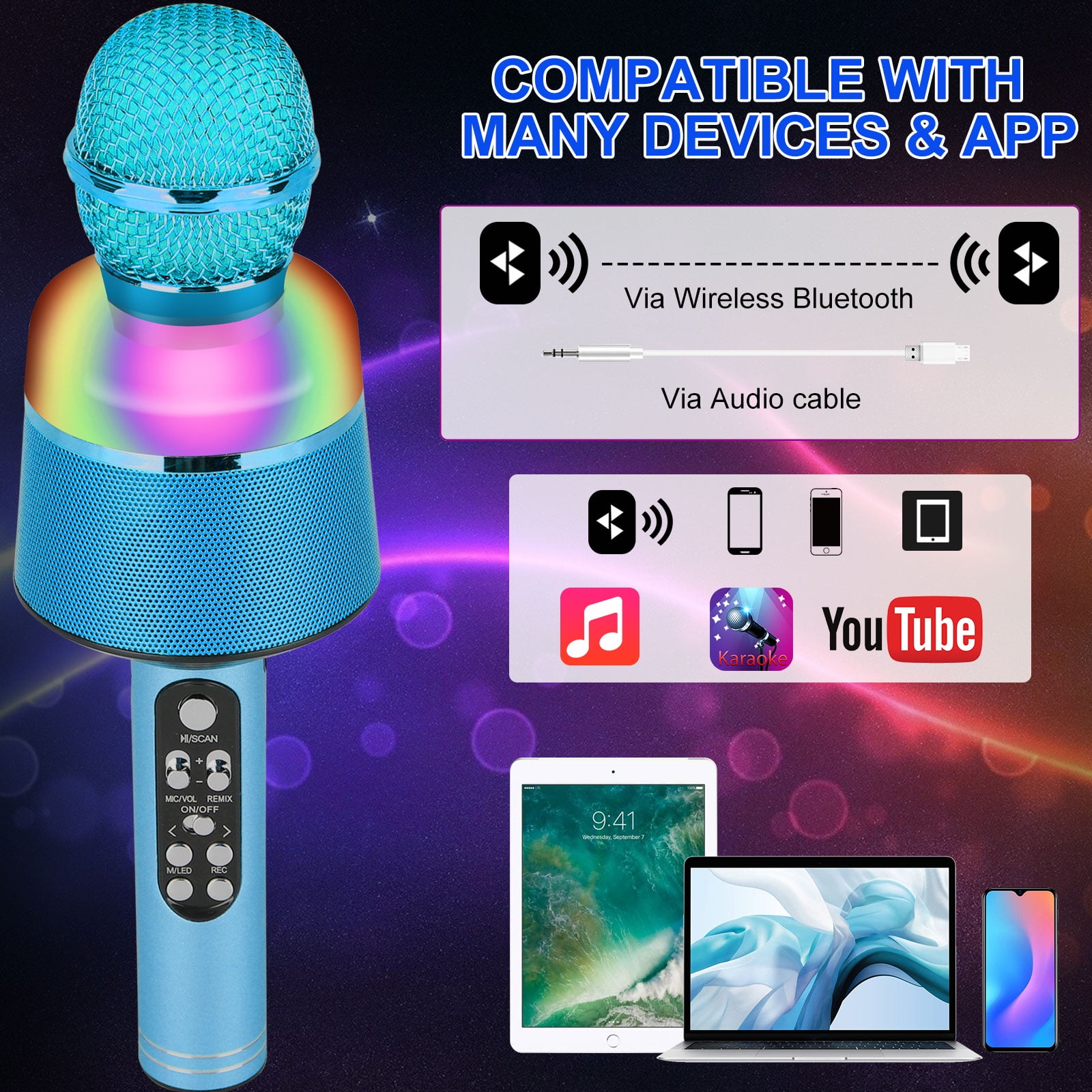 LNKOO Karaoke Bluetooth Wireless Microphone , 5 in 1 Portable Singing Machine Speaker for Android/iPhone/PC, Portable Microphone for Kids, Best Gifts Toys for Kids, Girls, Boys and Adults