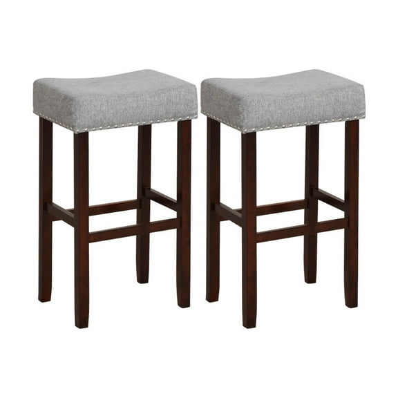 Resenkos 2 Set of 29 Inch Height Upholstered Bar Stool with Solid Rubber Wood Legs and Footrest-Gray, Bar Height Stools, Bar Stools for Kitchen Island for Kitchen, Dining Room