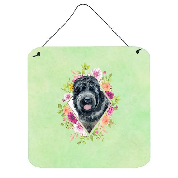 Carolines Treasures CK4336DS66 Russian Black Terrier Green Flowers Wall or Door Hanging Prints 6x6 multicolor