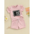thumbnail image 2 of Bagilaanoe 2pcs Toddler Baby Girl Shorts Set Short Sleeve Letter Print T Shirt Tops + Shorts 6M 12M 18M 24M 3T Kids Casual Summer Clothes, 2 of 8