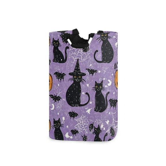 Yayeee Freestanding Laundry Hamper with Handle Collapsible Large Storage Basket for Clothes, Halloween Cats