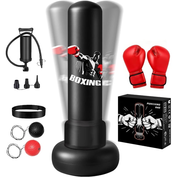 Ninonly Freestanding Punching Bag for Adults 70inch PVC  All-in-One Training Set with Boxing Gloves,Black