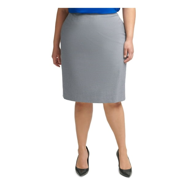 Calvin Klein Womens Blue Stretch Slitted Houndstooth Above The Knee Wear to  Work A-Line Skirt Plus 22W 