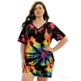 thumbnail image 2 of CASSIE LIZ Plus Size Summer 2 Piece Sets 3X Fashion Rainbow Tie Dye V Neck Short Sleeve Top and Drawstring Shorts Set Casual Lounge Workout Daily Vacation Outfit with Pockets 3XL 22W 24W, 2 of 8