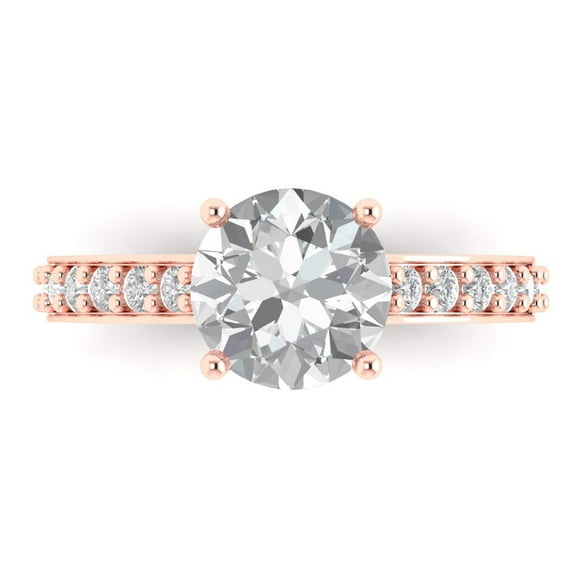 Solitaire with Accents Engagement Ring for Women - 2.3ct Simulated Diamond in 14K Rose Gold Promise Ring